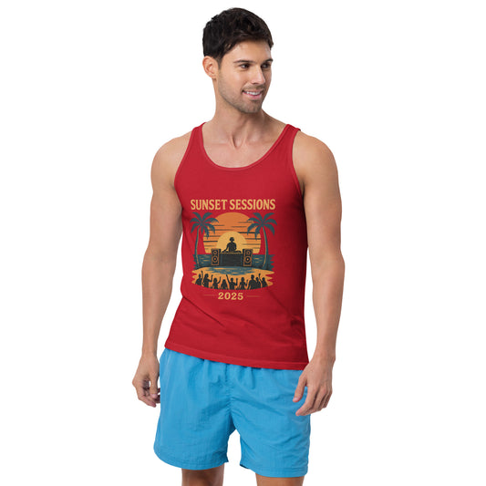 coastal rave unit, festival merch 2025, surf vest, retro tank top, beachwear uk, unisex summer vest, vintage surf clothing, breathable festival wear, boardmasters outfit, uk festival clothing, summer ravewear, sunset aesthetic, retro surfcore, 70s beach vibe, psychedelic tank top, uk coastal fashion, trippy summer tee, palm tree graphic, limited edition festival merch, memeify collection
