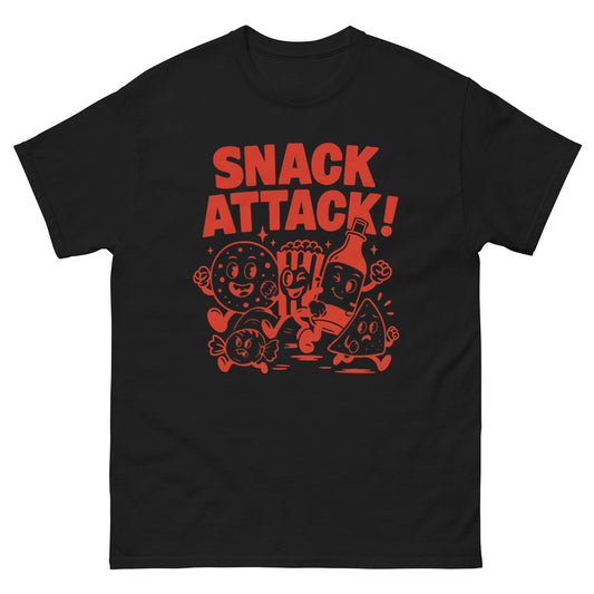 funny t-shirt, snack attack shirt, vintage cartoon tee, retro snack shirt, food lover gift, quirky graphic tee, red ink t-shirt, meme core fashion, snack themed apparel, cute food shirt, junk food t-shirt, nostalgic design tee, foodie aesthetic shirt, popcorn shirt, cookie cartoon tee, candy lover gift, bold graphic tee, unisex food shirt, comic style t-shirt, novelty snack merch